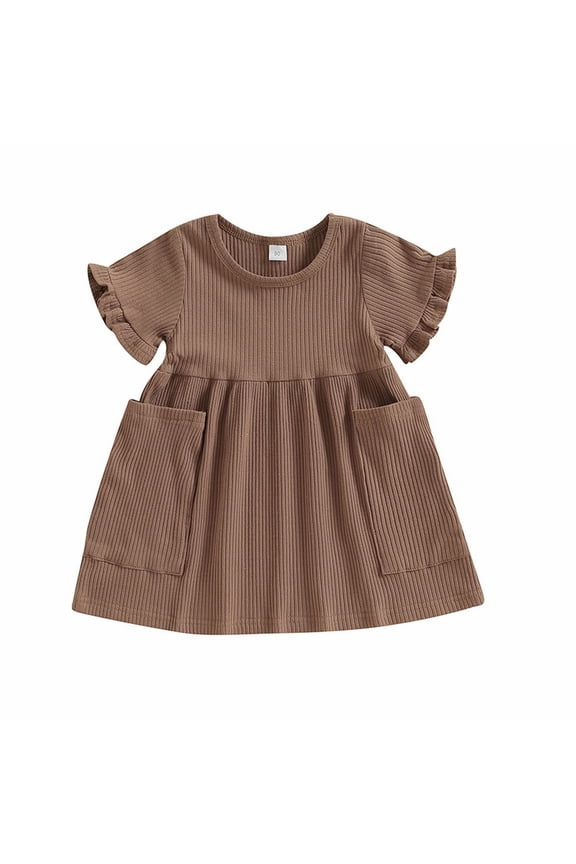 Little Girls Dresses Size 2 Years-3 Years Solid Color Simple Strip Pocket Lace Short Sleeved Dress Three Color Dress Princess Dress Tutu Dress