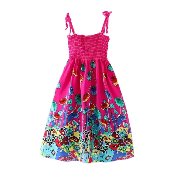 Little Girls Dresses Size 5 Years-6 Years Floral Bohemian Flowers Sleeveless Beach Straps Dress Princess Play Dress