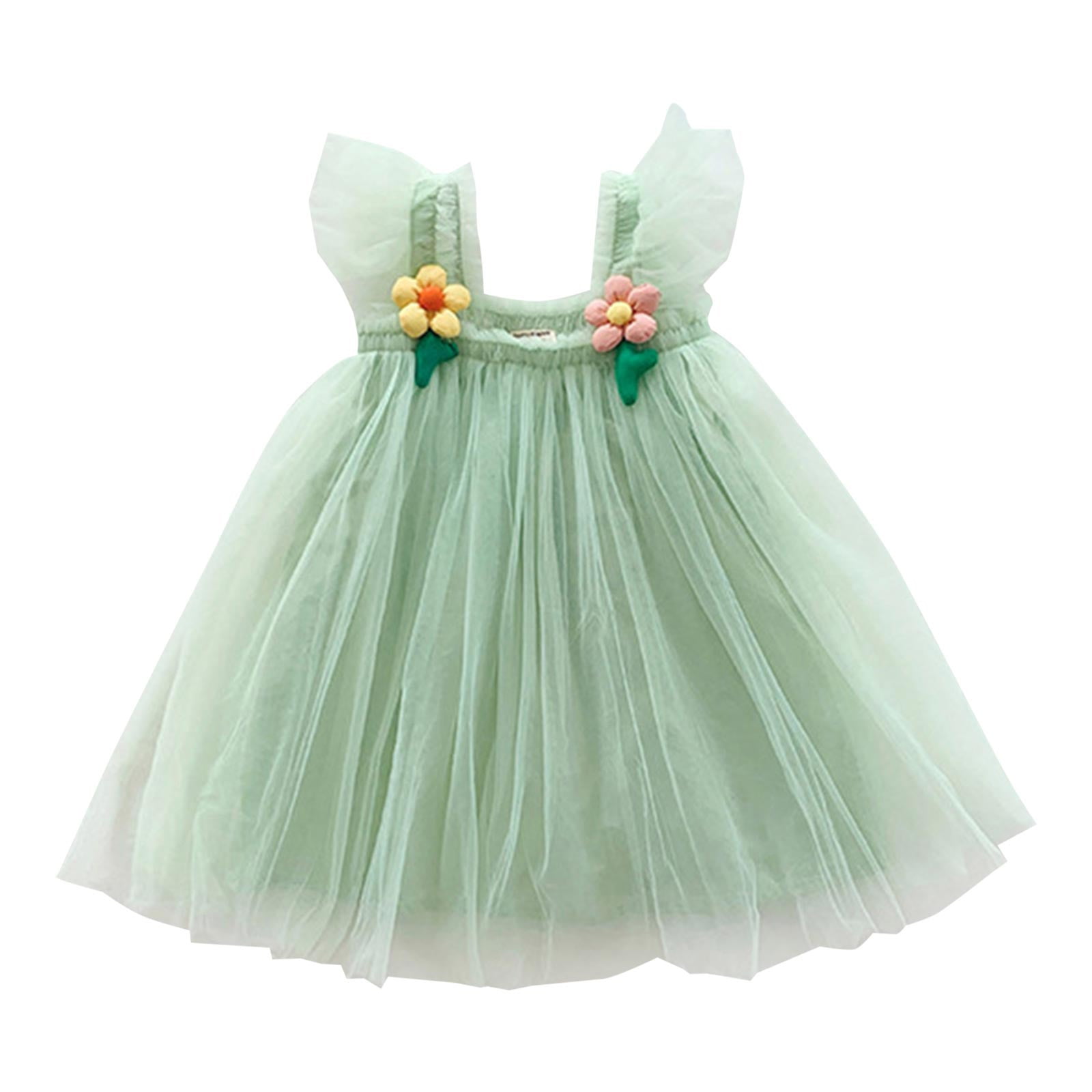 Little Girls Dresses Size 5 Years6 Years Fly Sleeve Solid Color Tulle
