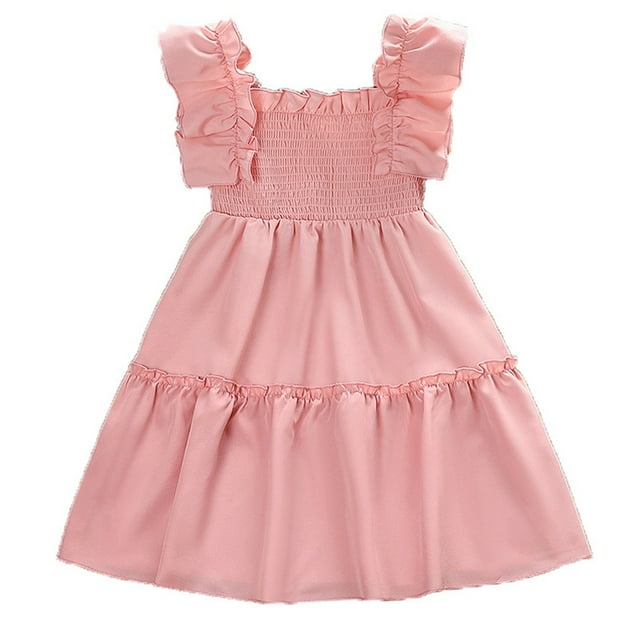 Little Girls Dresses Size 5 Years-6 Years Ruffled Sleeve Elastic Waist ...