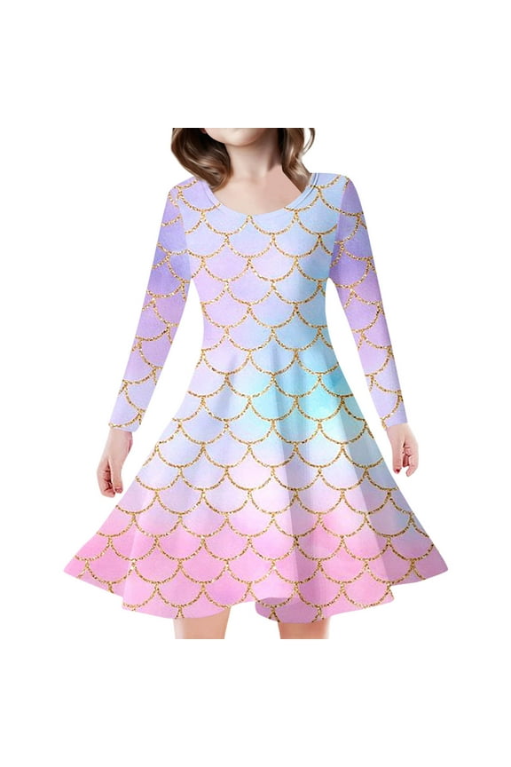 Little Girls Dresses Sparkling Pretty Sequin Fashionable Slim Fit Dress Fall Clothes Size 6-7T