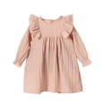 thumbnail image 1 of Little Girls Dresses Spring Autumn Solid Color Crewneck Long Sleeve Kids Dress Fall Clothes Size 5-6T, 1 of 3
