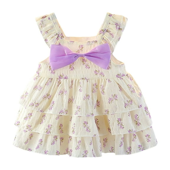 Little Girls Dresses Tutu Dress Party Birthday Formal Fancy Flower Princess A Line Sunress Dresses,Purple,6-7 Years
