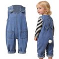 thumbnail image 1 of Little Girls Easter Outfits Denim Overall Pants Bunny Ear Romper with Pom Pom Tail Dungarees Easter Baby Girl 12-18 Months, 1 of 9