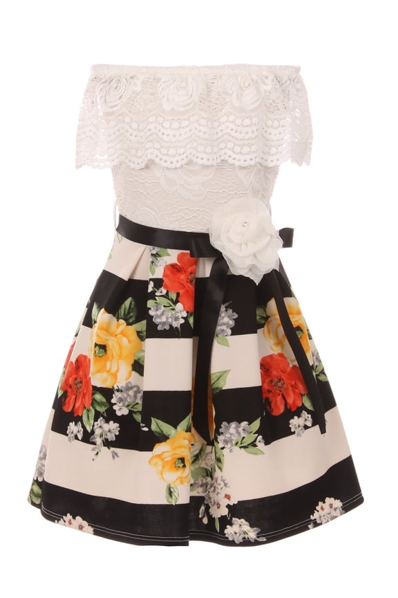 Little Girls Elegant 2 Way Off Shoulder Lace Floral Birthday Party Flower Girl Dress Black 4 (2J1K2S9)