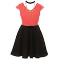 thumbnail image 1 of Little Girls Elegant Cap Sleeve Floral Lace Top Neckband Easter Party Flower Girl Dress Coral 2 (2J1K0S7), 1 of 1