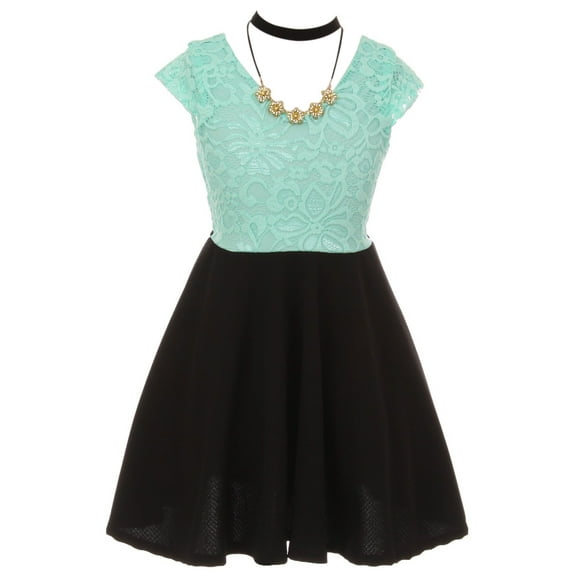 Little Girls Elegant Cap Sleeve Floral Lace Top Neckband Easter Party Flower Girl Dress Mint 4 (2J1K0S7)