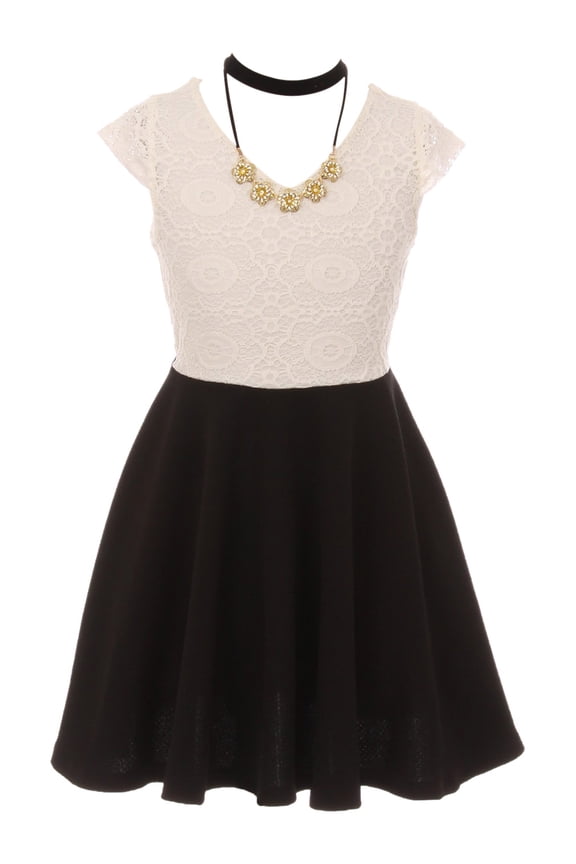 Little Girls Elegant Cap Sleeve Floral Lace Top Neckband Easter Party Flower Girl Dress Off White 4 (2J1K0S7)