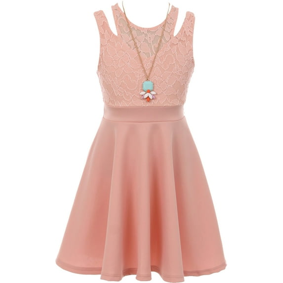 Little Girls Elegant Floral Lace Top Necklace Easter Party Flower Girl Dress Rose 4 (2J1K1S4)