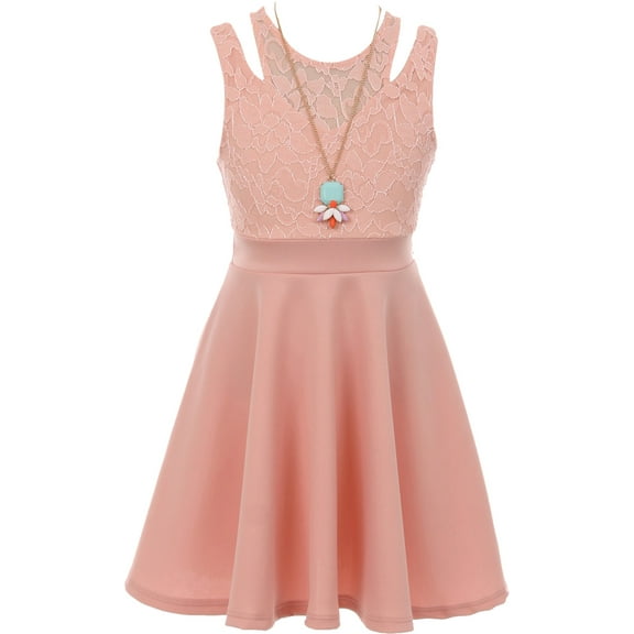 Little Girls Elegant Floral Lace Top Necklace Easter Party Flower Girl Dress Rose 6 (2J1K1S4)