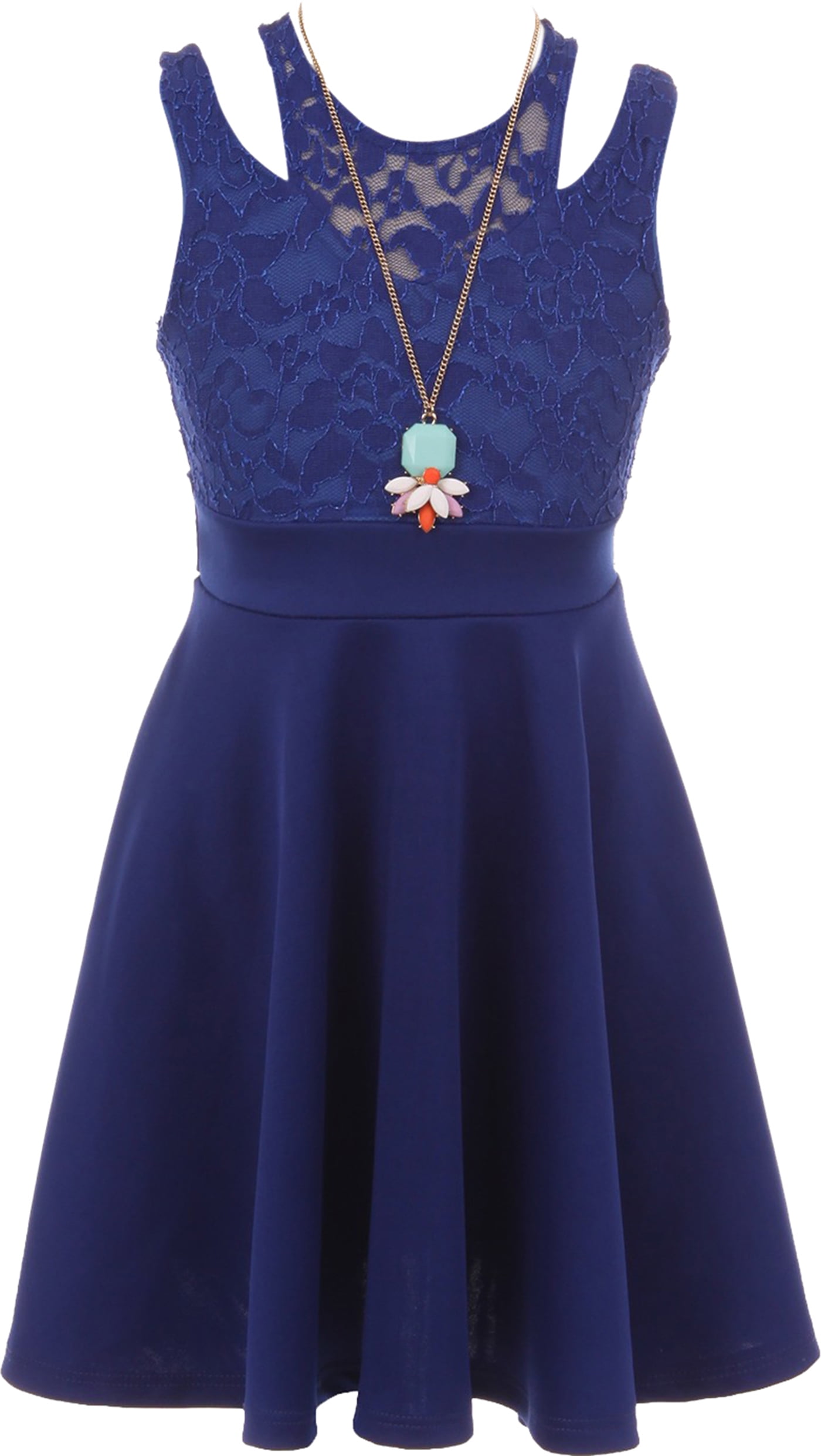 Little Girls Elegant Floral Lace Top Necklace Easter Party Flower Girl Dress Royal Blue 4 (2j1k1s4)