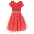 thumbnail image 1 of Little Girls Elegant Floral Lace Top Tulle Pageant Party Flower Girl Dress Coral 4 (2J1K2S2), 1 of 5