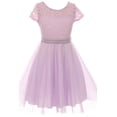 thumbnail image 1 of Little Girls Elegant Floral Lace Top Tulle Pageant Party Flower Girl Dress Lilac 4 (2J1K2S2), 1 of 5