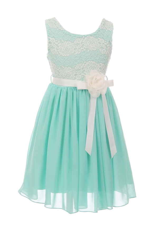 Little Girls Elegant Round Neck Chiffon Summer Wedding Birthday Party Flower Girl Dress Mint 4 (2J1K38S)