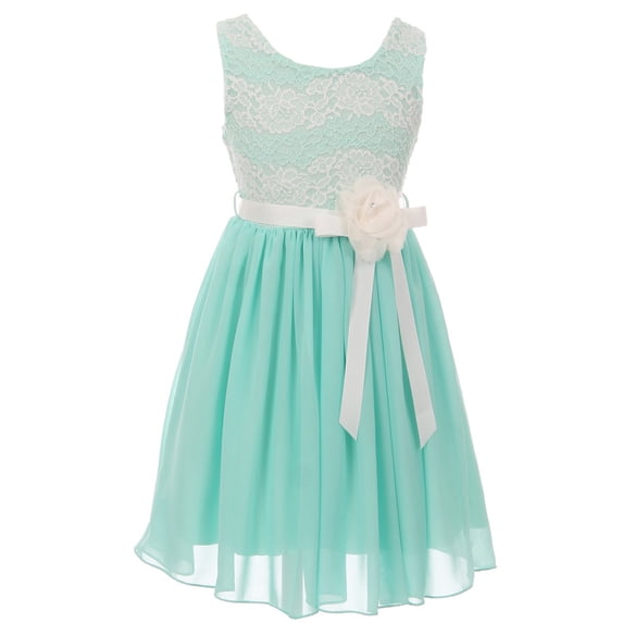 Little Girls Elegant Round Neck Chiffon Summer Wedding Birthday Party Flower Girl Dress Mint 4 (2J1K38S)