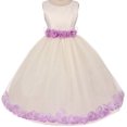 thumbnail image 1 of Little Girls Elegant Satin Ribbon Sash Petals Flowers Girls Dresses Ivory Lilac 4, 1 of 2