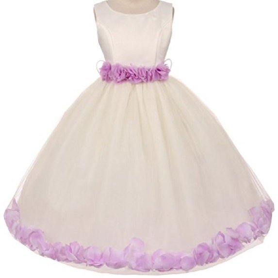 Little Girls Elegant Satin Ribbon Sash Petals Flowers Girls Dresses Ivory Lilac 4