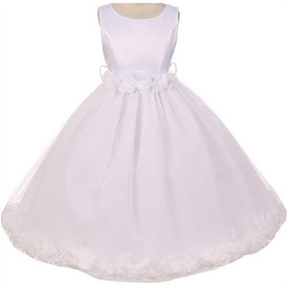 Little Girls Elegant Satin Ribbon Sash Petals Flowers Girls Dresses White White 4