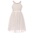 thumbnail image 1 of Little Girls Elegant Sleeveless Lace Pearl Chiffon Birthday Party Party Flower Girl Dress Off White 4 (2J1K2S1), 1 of 5
