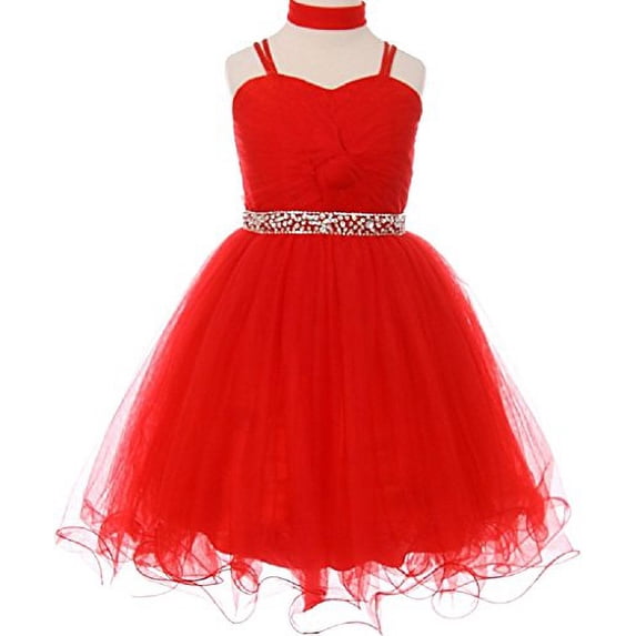 Little Girls Elegant Twist Wired Tulle Rhinestones Beaded Waist Scarf Gown Flower Girl Dress Flower Girl Dress Red 6 (C50CC19)