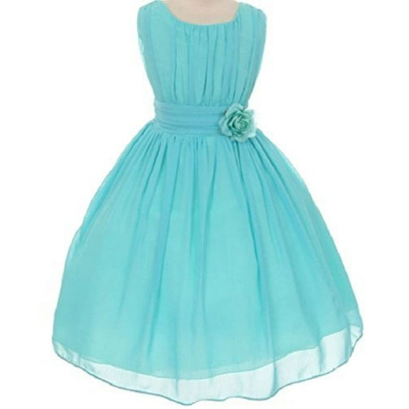 Little Girls Elegant Yoryu Wrinkled Chiffon Summer Flowers Girls Dresses Aqua 4 G35G34