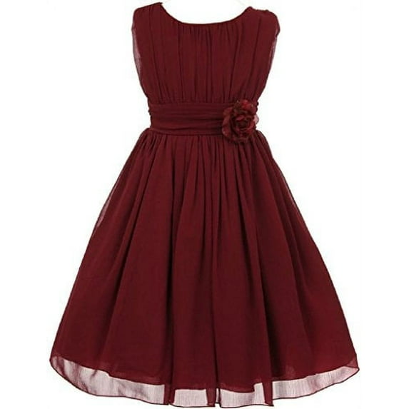 Little Girls Elegant Yoryu Wrinkled Chiffon Summer Flowers Girls Dresses Burgundy 4 G35G34