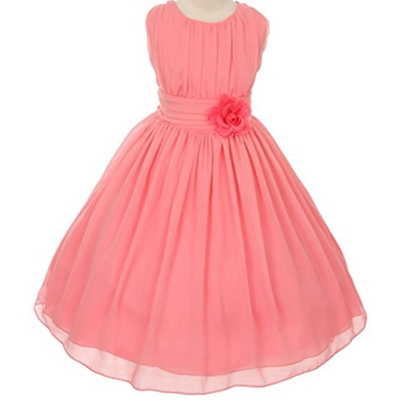 Little Girls Classic Yoro Wrinkled Chiffon Special Flowers Girls Dresses Coral Size 6