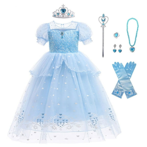 Little Girls Elsa Costume Dress Halloween Queen Outfit Christmas Birthday Dress
