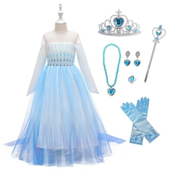 Rongking Ice Snow Queen Girls Fancy-Dress Costume with Accessory for Child in Girls 100/3-4T