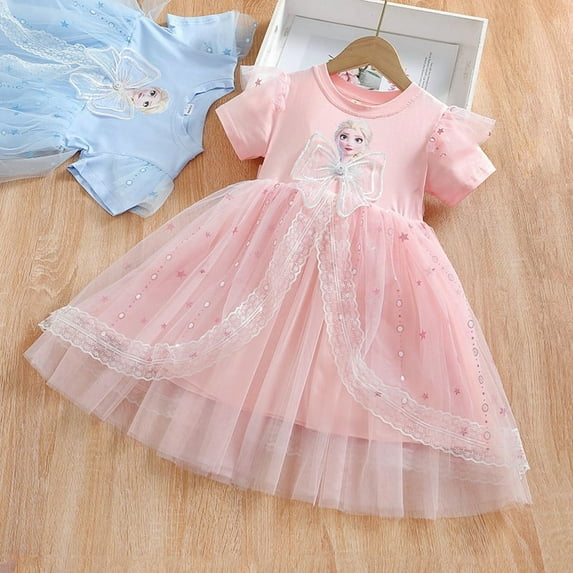 Little Girls Elsa Princess Dress Summer Short Sleeve Costume Cosplay Dress up
