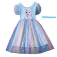 thumbnail image 1 of Little Girls Elsa Princess Dress Summer Short Sleeve Costume Halloween Cosplay Dress up, 1 of 7