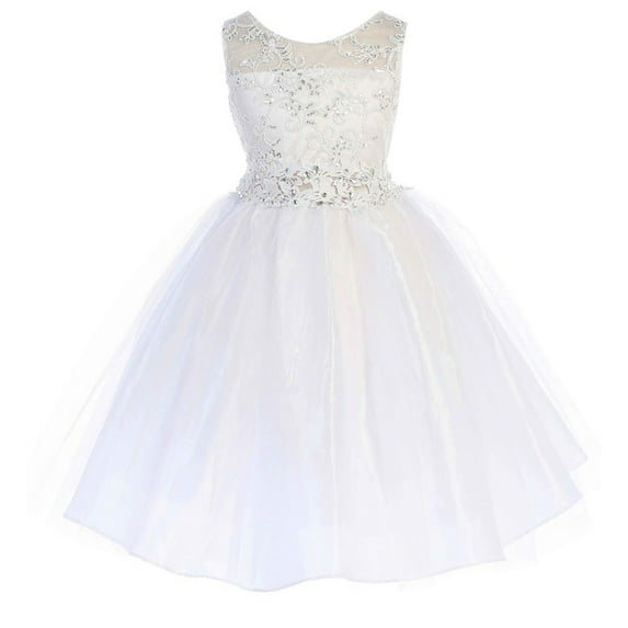 Little Girls Embroidered Rhinestone Ribbon Holy Communion Flower Girl Dress White Size 6 (G3592G)