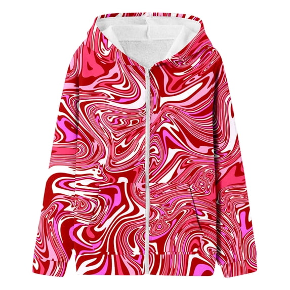 Little Girls Fall Jackets Hooded Full Zip Watercolor Print Outdoor Windbreaker With Pockets Casual Outerwear Size 5-6T