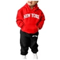 thumbnail image 1 of Little Girls Fall Outfit Sweatshirt Kids Boys Kids Letter Hooded Tracksuit Unisex Hoodie Sweatpants Set Casual 2 Piece Outfits Size 5-6T, 1 of 5