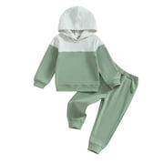 Little Girls Fall Outfits Clothes 2T 3T 4T 5T 6T Kids Girls Long Sleeve Contrast Color Hoodie and Elastic Waistband Sweatpants 2 Piece Casual Aut