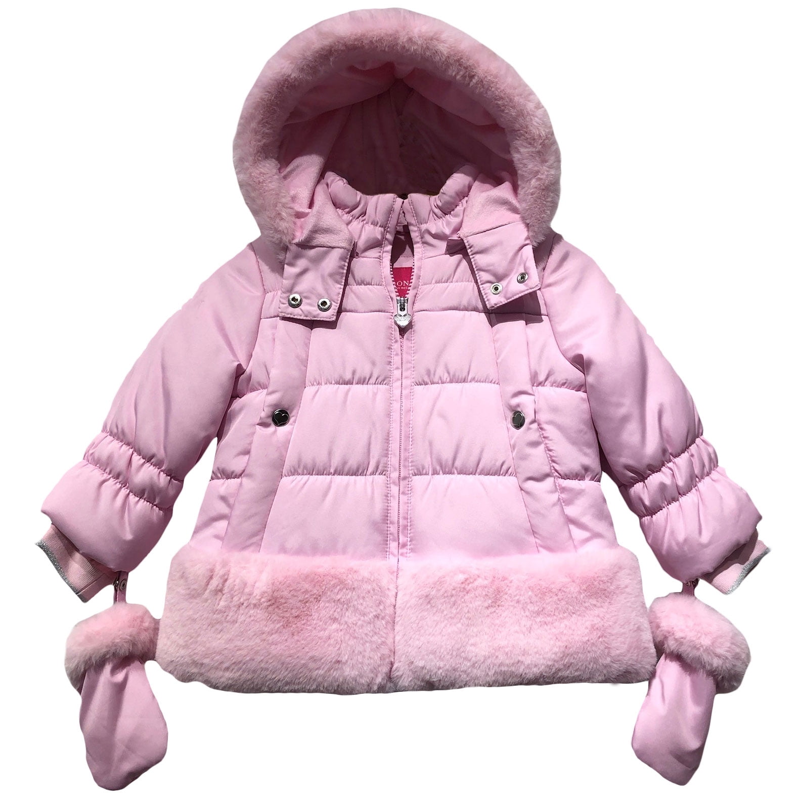 Little Girls Fashion Heavy Winter Jacket and Detachable Mittens Pink 6X