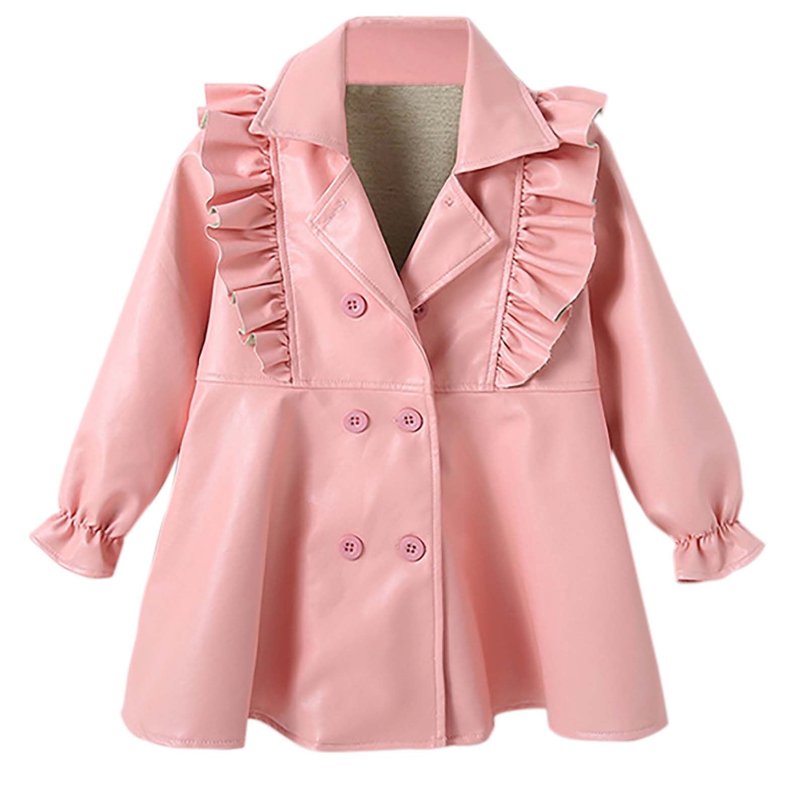 Little Girls Faux Leather Jumpers Fashion Ruffle Long Sleeve Lapel Coat Dress Cute A line Dresses Winter Spring Clothes 2 7Y