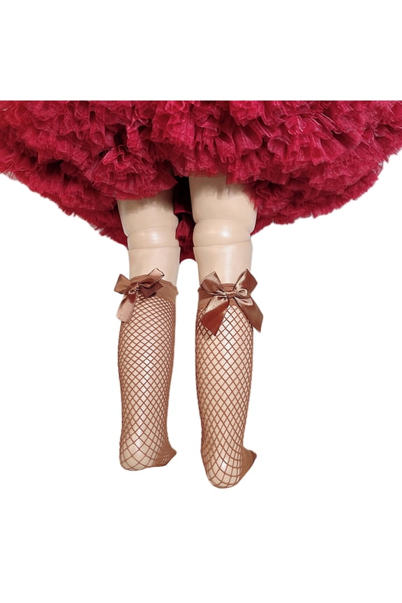 Little Girls Fishnet Socks, Cute Sweet Mesh Lace Knee High Socks with Bowknot Decor Elastic Hollow Out Elastic Mesh Net Tight Stocking Valentines Socks for Toddler Baby Summer Dress Socks for 1-8T