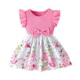 thumbnail image 1 of Little Girls Floral Dress Summer Boho Flutter Sleeve Swing Tiered Beach Holiday Dress 1-3Y Pink 12-18 Months, 1 of 6