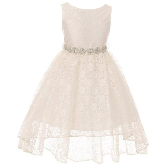 Little Girls Floral Lace High Low Rhinestones Special Occasion Flower Girl Dress Ivory 4 (M3B6K0S)