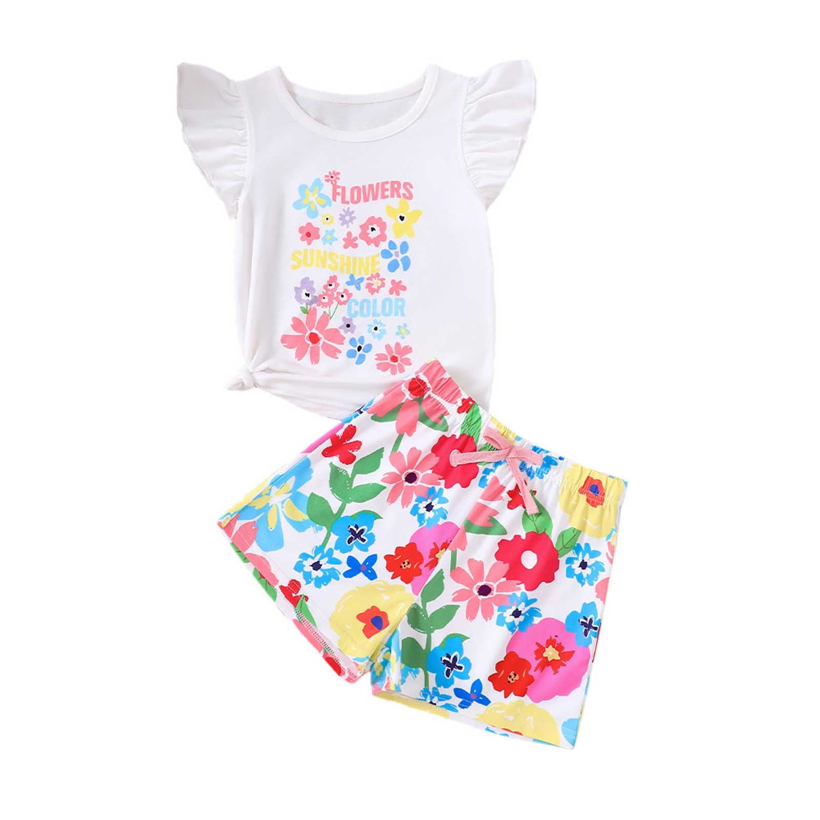 Little Girls' Floral Print Flutter Sleeve Top and Shorts Set Spring ...