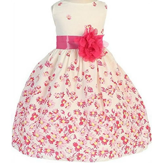 Little Girls Floral Printed Cotton Daisy Easter Summer Princess Flowers Girls Dresses Fuchsia 2 (K32D4)