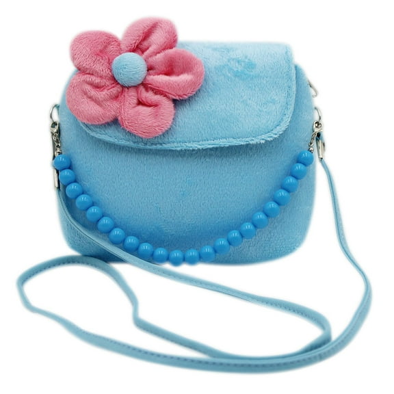 Little Girls Flower Crossbody Shoulder Bag, Plush Handbag, Party Outgoing, Role Play, Photo Props, Wonderful Birthday and Holiday Gift for Your Lovely Princess, Blue