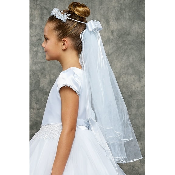 Little Girls Flower Pearl Crown First Communion Flower Girl Tiara Headpiece Veil (V036)