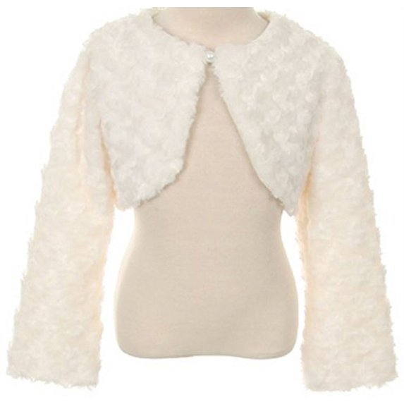 Little Girls Fluffy Faux Fur Swirl Bolero Jacket Winter Knit Sweater Ivory 10 (S03K)