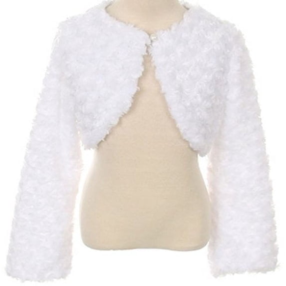 Little Girls Fluffy Faux Fur Swirl Bolero Jacket Winter Knit Sweater White L (S03K)
