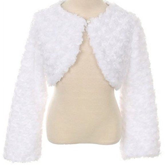 Little Girls Fluffy Faux Fur Swirl Bolero Jacket Winter Knit Sweater White S (S03K)