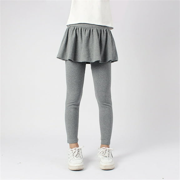 Little Girls Footless Leggings with Mini Ruffle Skirt Stretchy Cotton Pantskirt Lined Leggings School Uniform Tutu Fall Winter Pantskirt Clothes for Birthday Gifts Size 5-6