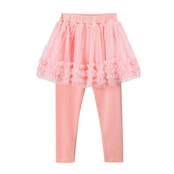 Little Girls Footless Leggings With Tutu Ruffle Skirt Stretchy Cotton Pantskirt Stylish Streetwear