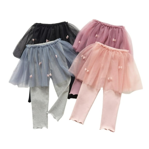 Little Girls Footless Leggings with Tutu Ruffle Bowknot Skirt Stretchy Cotton Pantskirt, 4 Packs, 2-8 Years